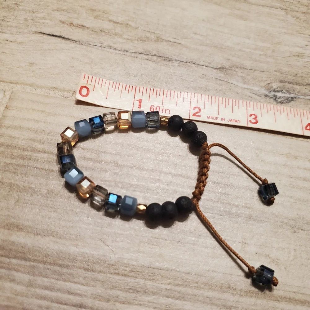 Essential Oil Diffuser Bracelet Glass Stones Lava Rock Adjustable Brown Blue - Picture 4 of 4